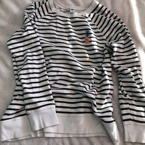 Old Navy Black + White Striped Crew Neck